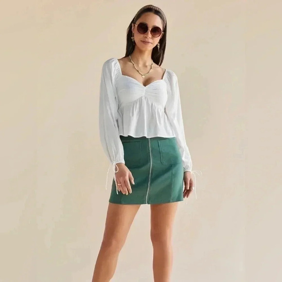 Francesca's White Lindsey Tie Cinched Blouse Small - Picture 2 of 4